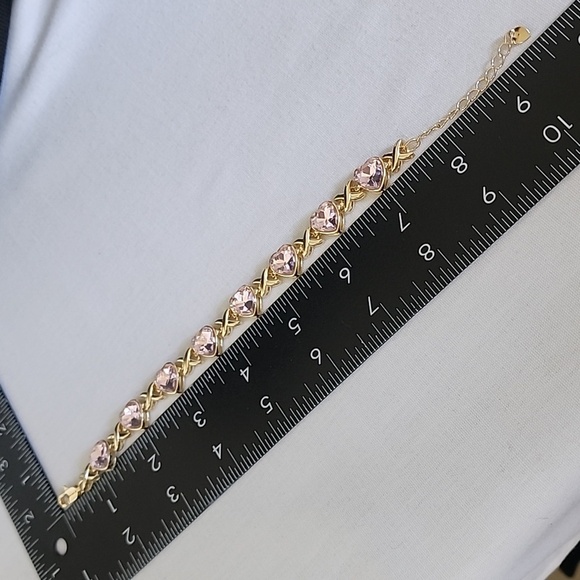 Gold Filled XO Light Pink Crystal Heart Bracelet - Picture 7 of 8